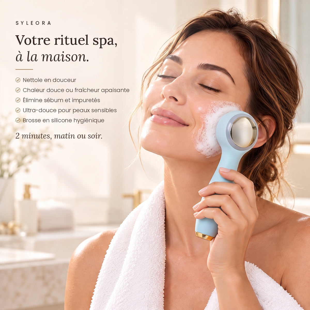 Syleora Glow Brush – Brosse nettoyante visage 3-en-1