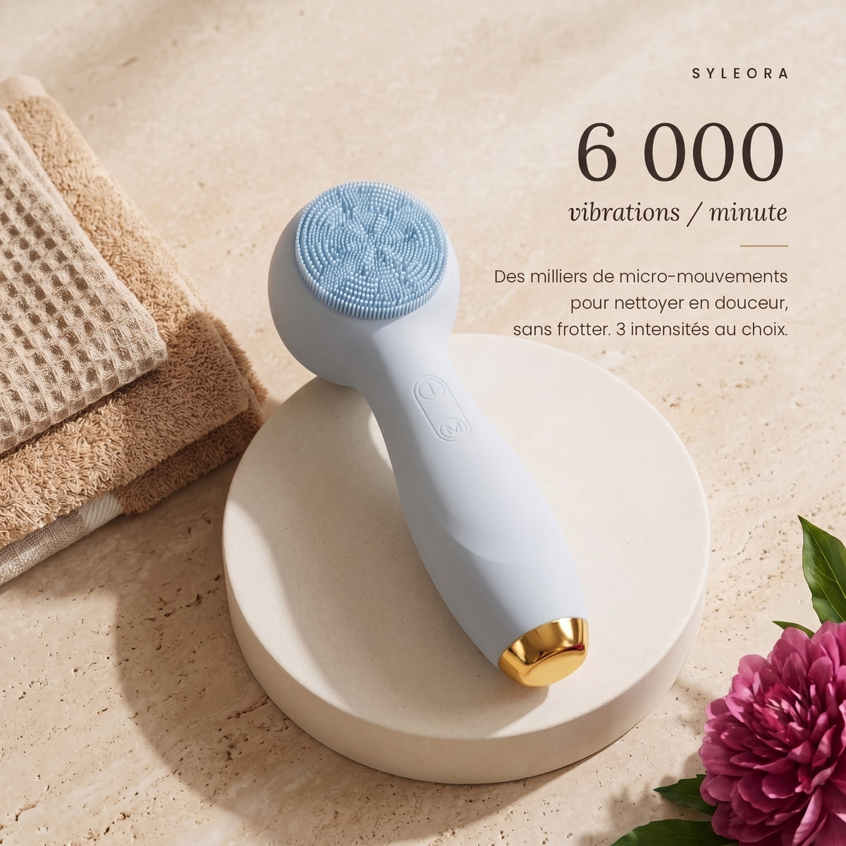 Syleora Glow Brush – Brosse nettoyante visage 3-en-1